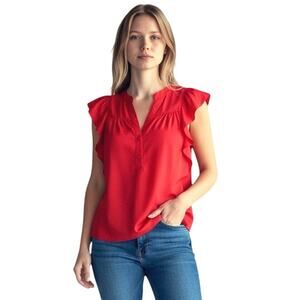 NWT HALE BOB Women’s Silk Blend Flutter Sleeve Coral Blouse small